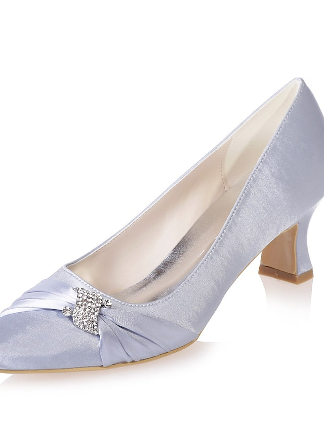 Blue Kitten Bow Women's Heels Royal with Rhinestone Satin
