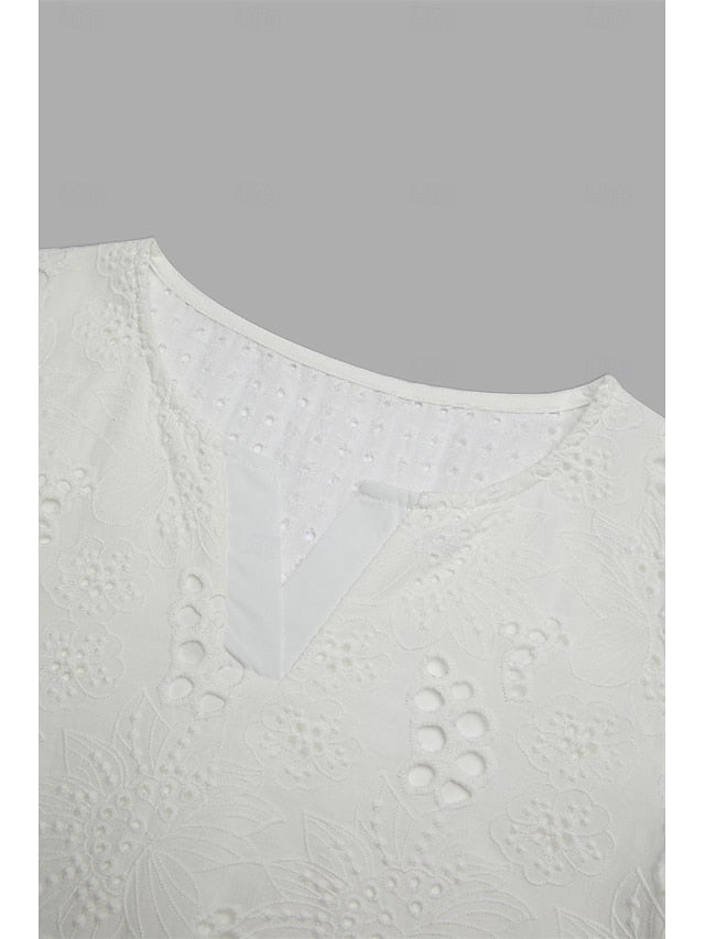 Women's Shirt Blouse Dressy Tops Embroidered Eyelet Solid