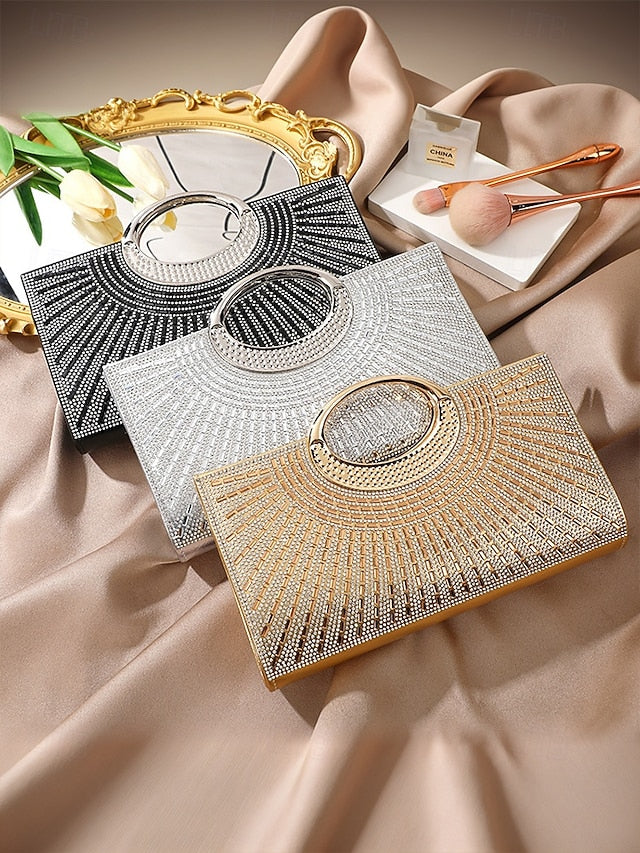 Gold Glamorous Round – Handle Evening with Crystal Clutch