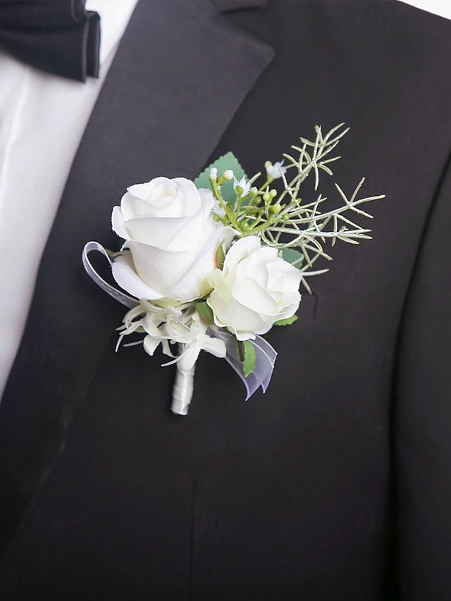 White Set Wrist and Rose Elegant Boutonniere – Corsage