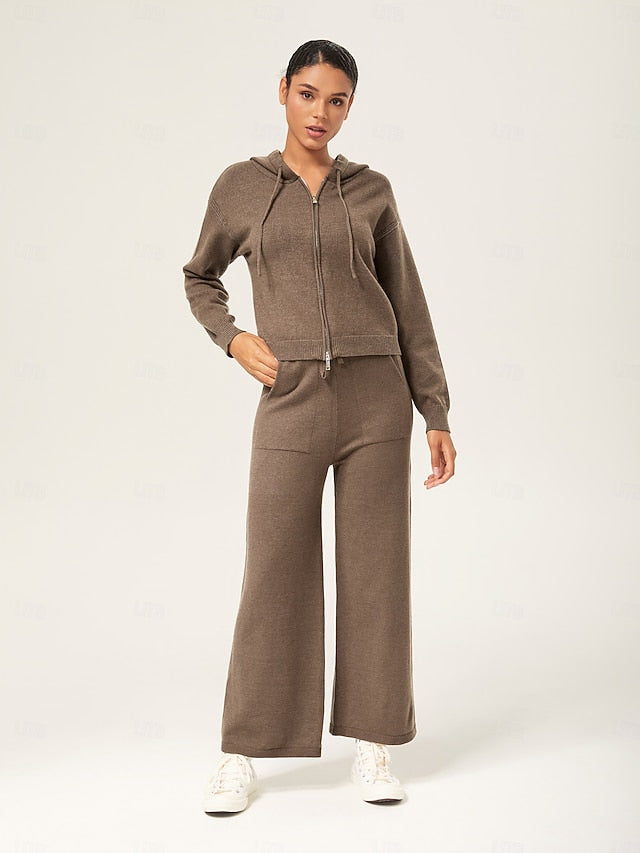 Women's Coffee Brown Hooded Zip-Up Sweater Drop Shoulder