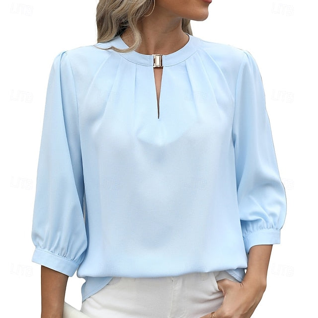 Women's Shirt Summer Shirt Casual Shirt Chiffon Tops Solid