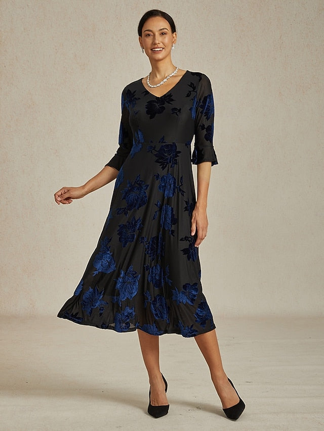Women's Midi Dress Velvet Dress Elegant Wedding Guest