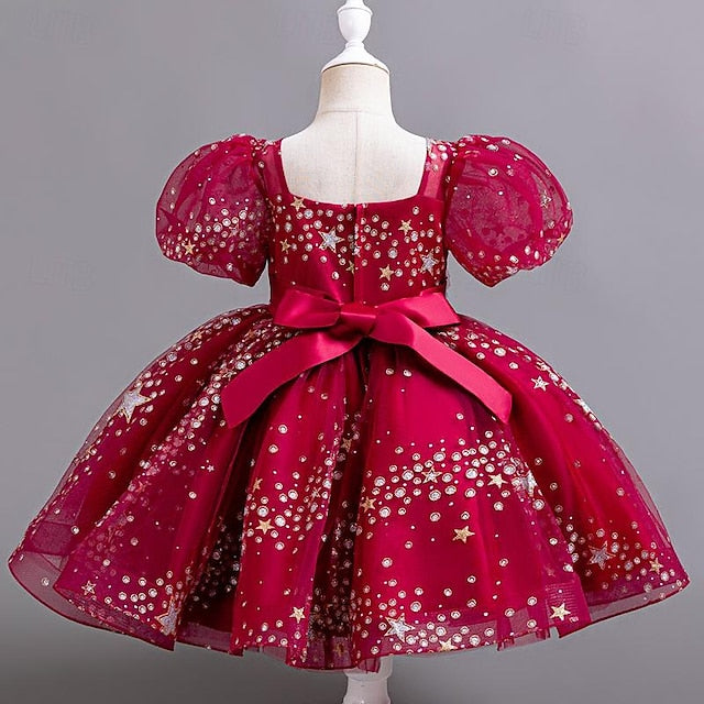 Girl Girls' Dress Sequin Floral Party Flower Kids