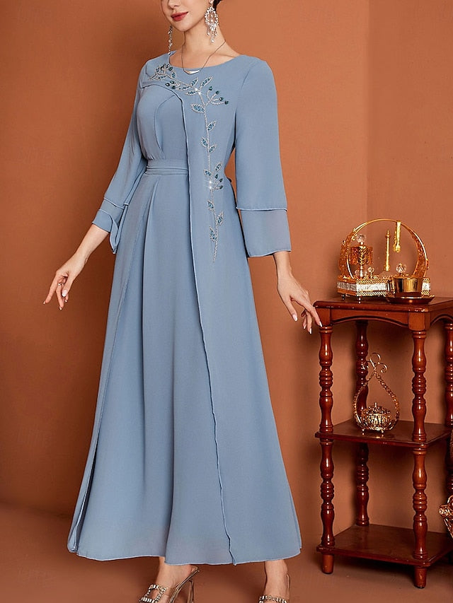 Neck Bride Elegant A-Line Floor Dress V the of Length Mother