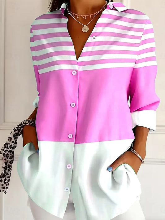 Women's Shirt Blouse Patchwork Buttons Print Graphic