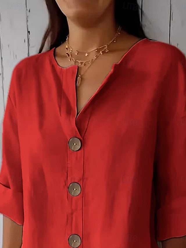 Women's 100% Cotton Shirts Button Up Blouse Buttons Solid