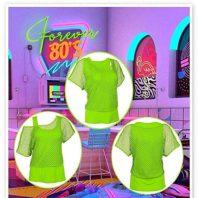 Retro Vintage 1980s Workout Accesories Set Fishnet Shirt Fancy