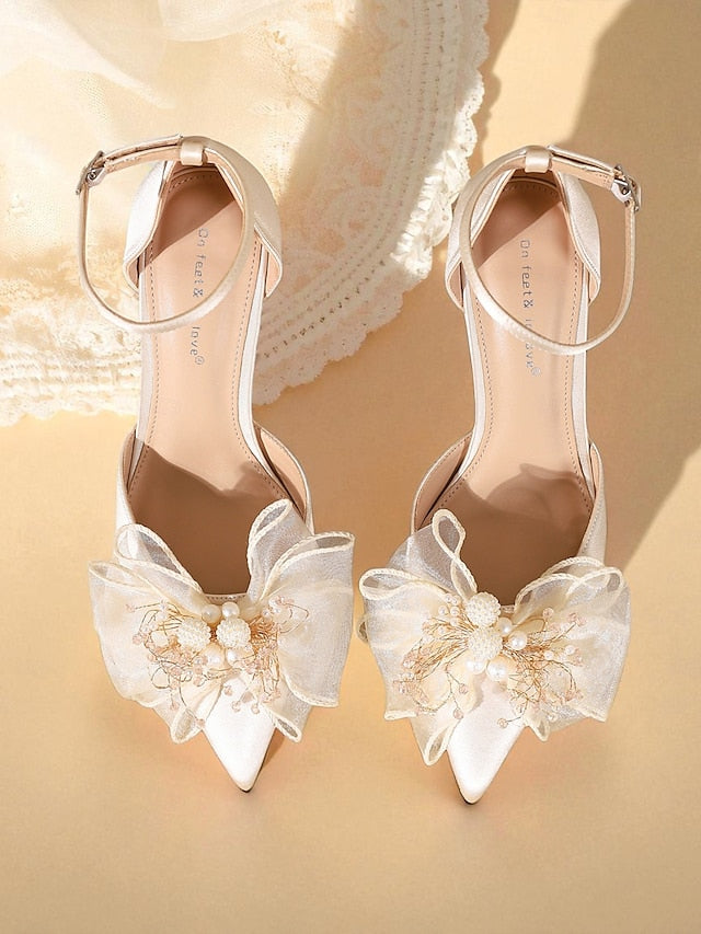 Strap Elegant Satin Pumps Ankle Heels - with Women's Bridal