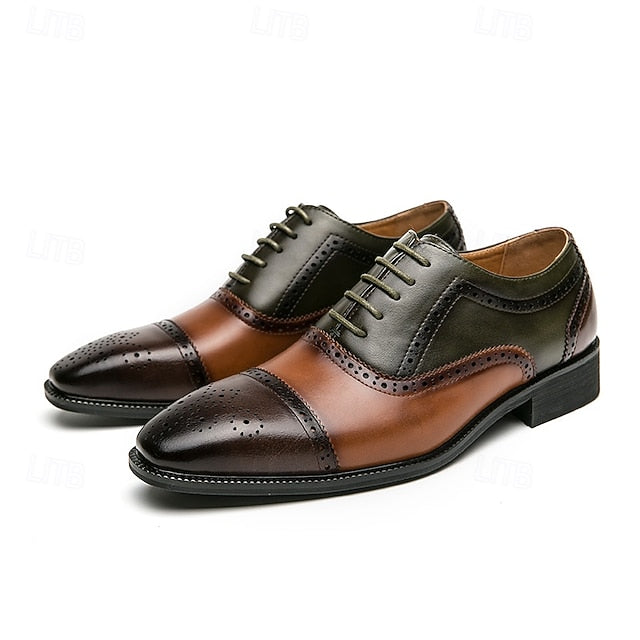 Faux Leather Men's Brown Wingtip Shoes – Oxford and Black