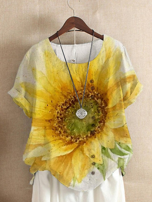 Women's Blouse Linen Like Breathable Lightweight Sunflower