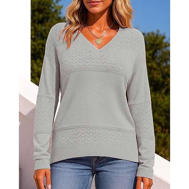 Women's Knit Shirt Pullover Sweater Hollow Long Sleeve Top