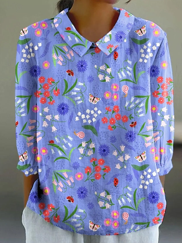 Women's Blouse Long Sleeve Peter Pan Collar Casual Floral