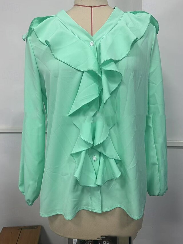 Women's Shirt Blouse Ruffle Plain Elegant Stylish Long