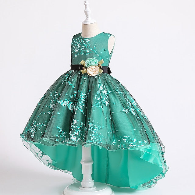 Dress Floral Colored Solid Kids Wedding Girls' Sleeveless