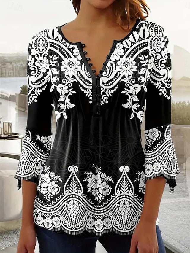 Women's Tunic T Shirt Graphic Elegant Vintage 3/4 Length