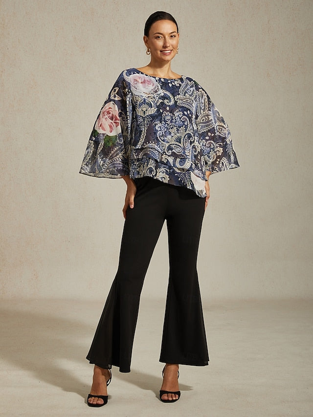 Women's Blouse Green Paisley Botanical Print Layered
