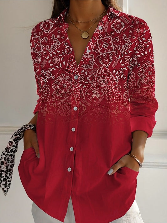 Women's Shirt Buttons Print Geometric Color Block Vintage