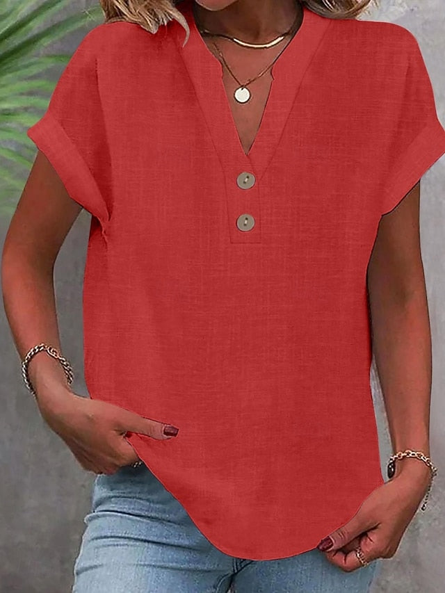 Women's Blouse Buttons Solid Color Stylish Casual Short