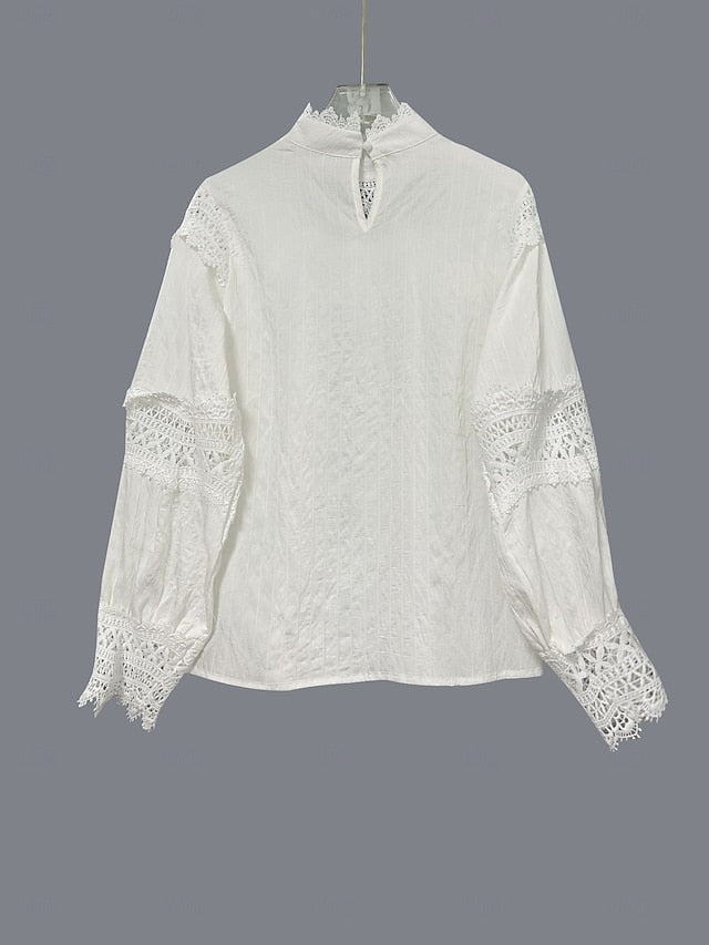Women's Blouse Lace Solid Color Elegant Stylish Casual Long