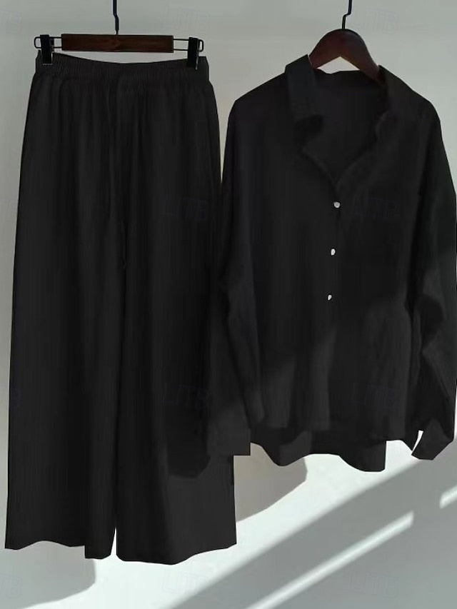 Women's Pants Sets Bolero Top Long Sleeve Shirt Collar