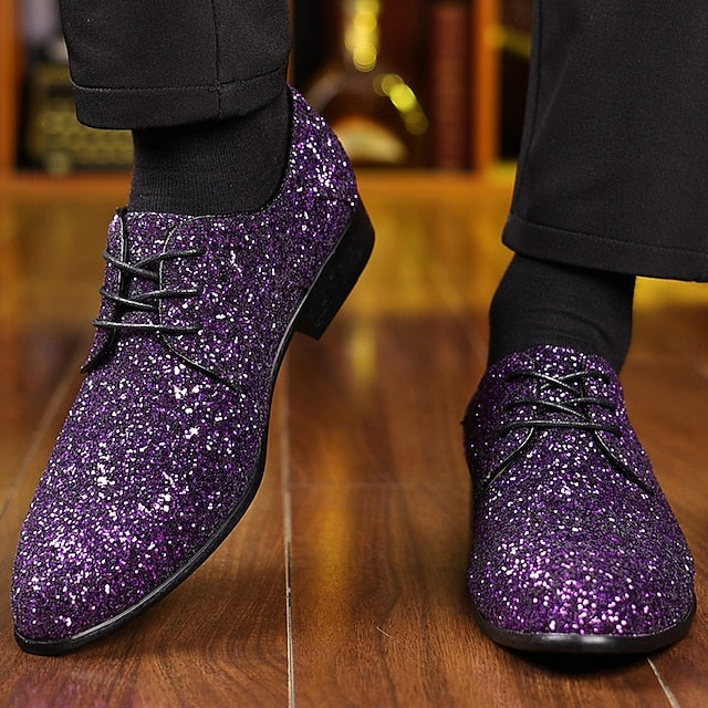– Lace-up Bold Glitter Shoes Party Statement Purple Men's