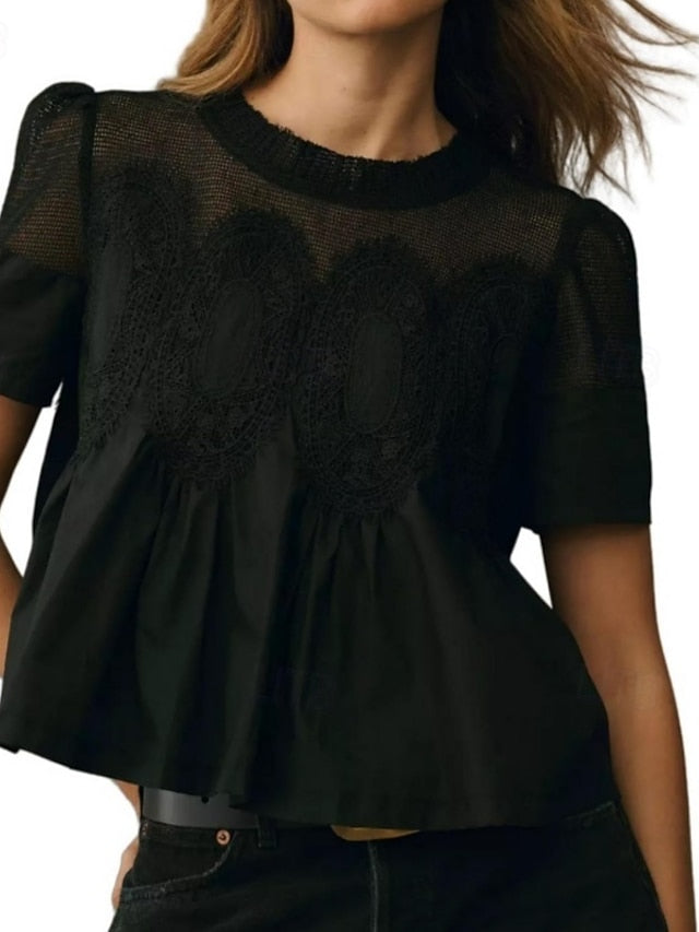 Women's Shirt Blouse Lace Plain Stylish Modern Casual Short
