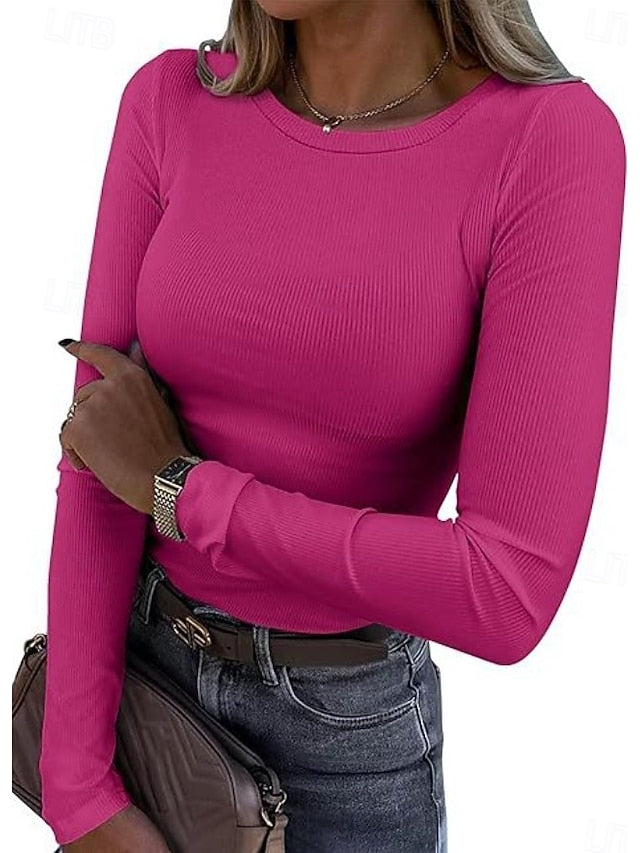 Women's Blouse Solid Color Stylish Basic Casual Long Sleeve