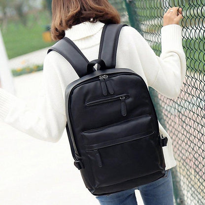 mit Lederrucksack Schwarz Faux Front Reißverschluss Herrentasche
