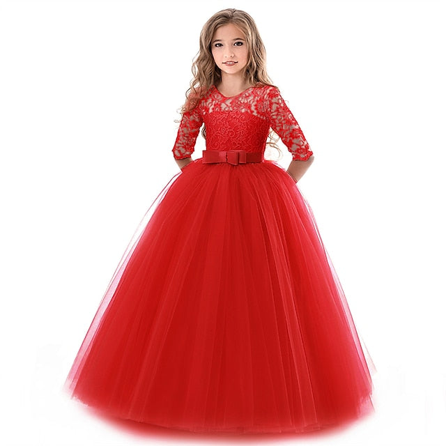 Half Flower Girls' Kids Girl Sleeve Dress Wedding