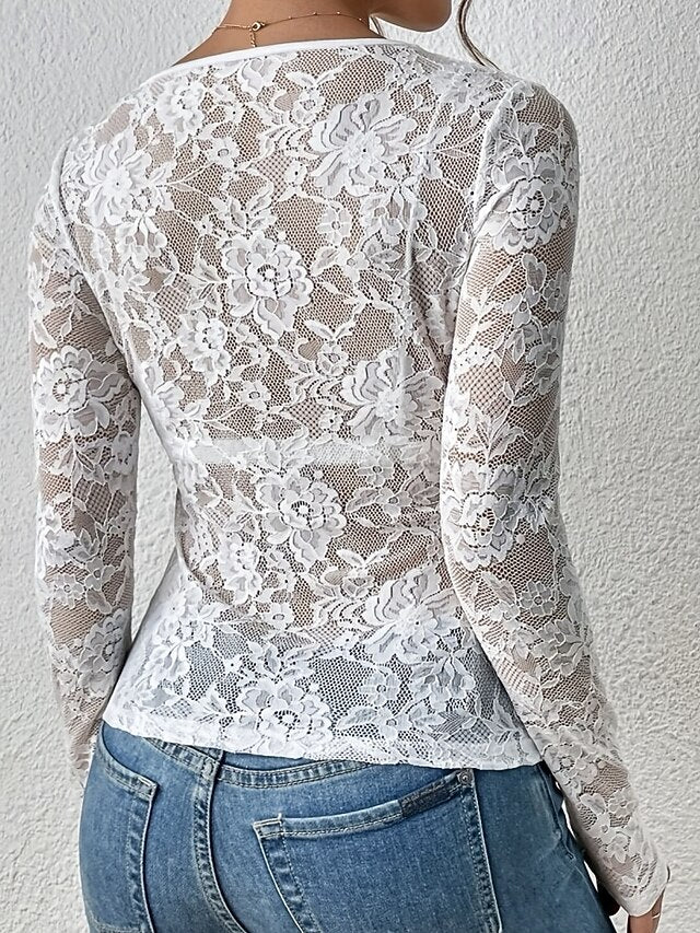 Women's Blouse Lace Tops Lace Floral Plain Stylish Sexy