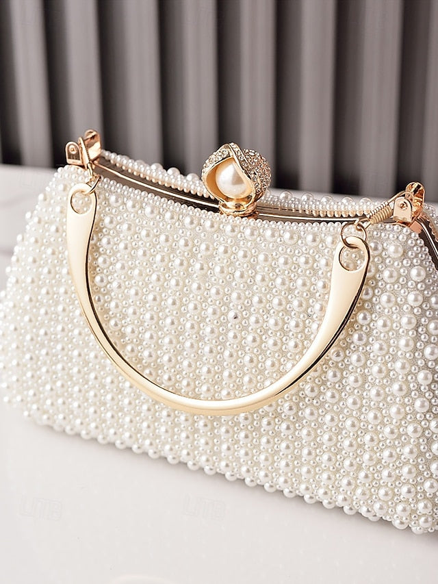 Clutch Beaded Gold Pearl Handle Women's with Bag Evening