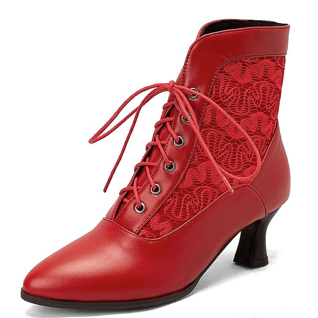 Embroidered Ankle Women's White Lace-Up Panels with Boots
