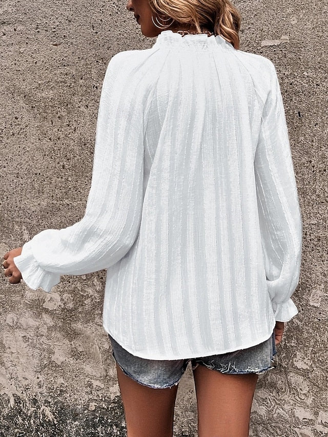 Women's Shirt Blouse Eyelet Buttons Solid Color Stylish