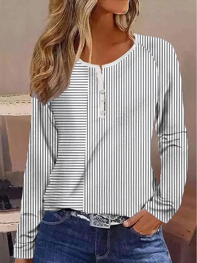 Women's T shirt Long Sleeve Striped Daily Casual Long