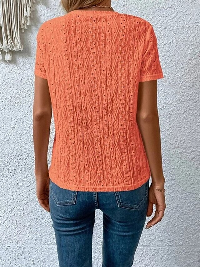 Women's Blouse Eyelet top Lace Tops Hollow Out Plain Daily