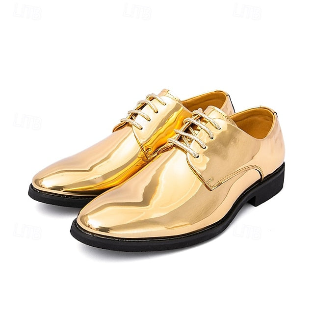 Patent Men Lace-Up – Sleek Shoes Shiny for Gold Leather