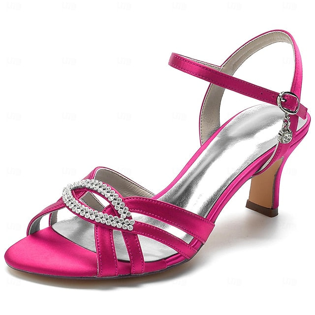 Dark Strappy Blue Women's Heels with Rhinestone Satin