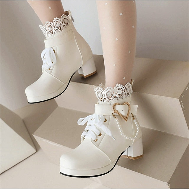 Boots Ankle Lace-Up Shoes Bridal White – Wedding Women's