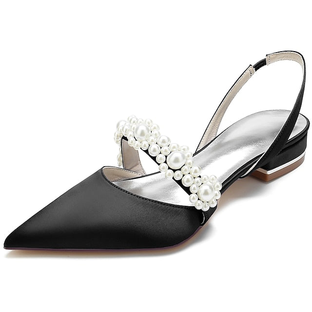 White Women's Elegant Pearl Satin Shoes with