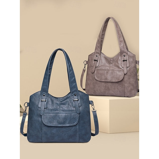 Sac fourre-tout en similicuir marron pour femme avec double compartiment vintage