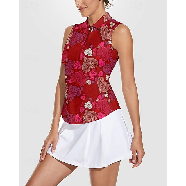 Women's Heart Tennis Shirt Sleeveless Print UPF50+ Quick
