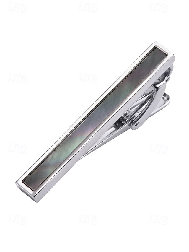 clip inlaid tie brass with of Men's pearl mother and