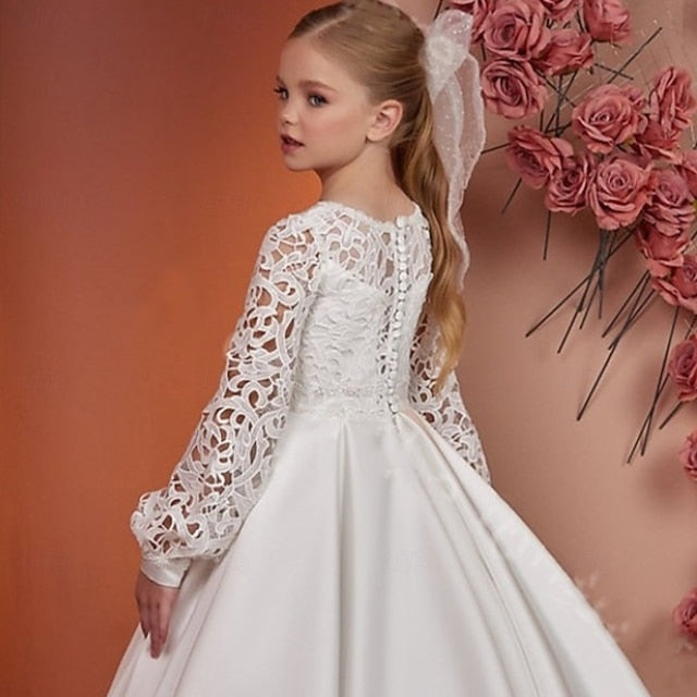 Dress Flower Girl Kids First Girls' Solid Communion
