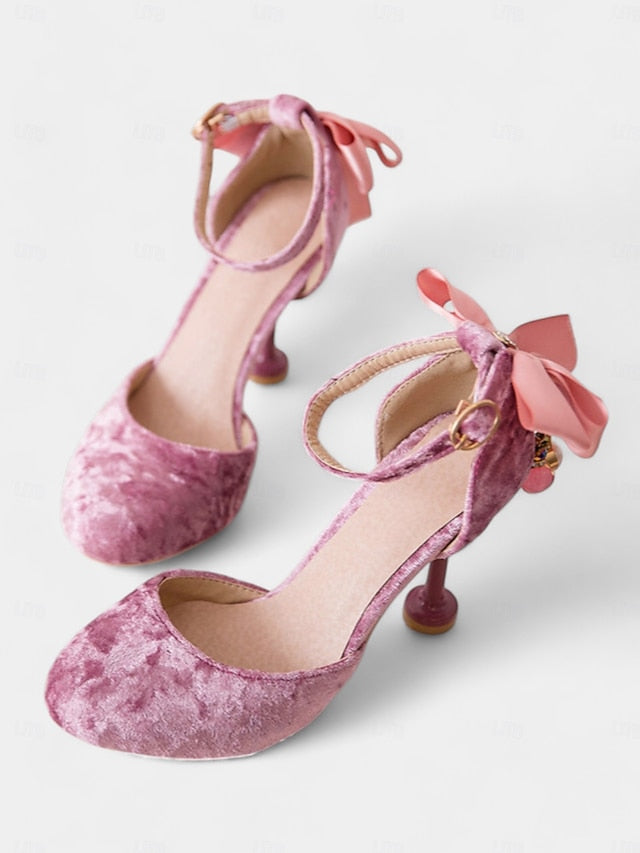 Big Bow Mary Velvet with Heels Women's Burgundy Jane and