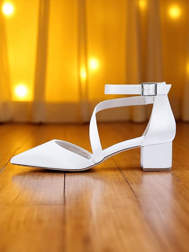 Women's Pointed Heels Toe Satin Block Champagne -