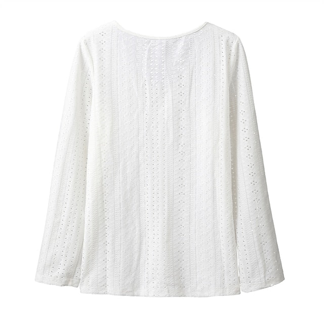 Women's White Elegant Lace Tops Eyelet Blouse Dressy Tops