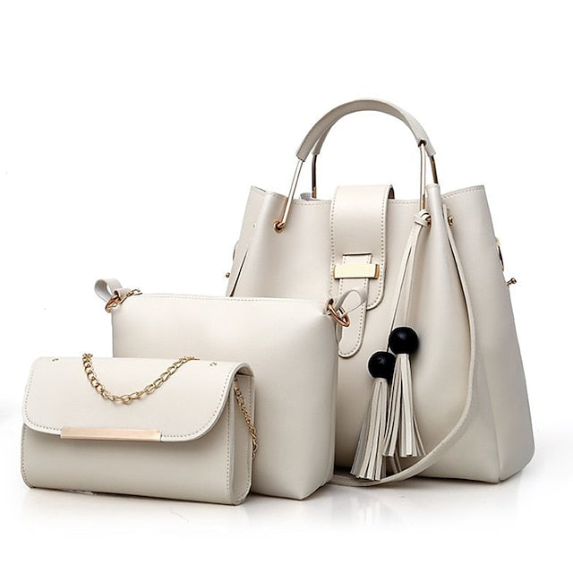 Leather Women's Set Tote 3-Piece Pink Faux - Handbag