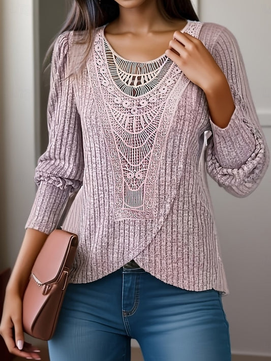 Women's Lace Shirt Lace Patchwork Solid Color Stylish