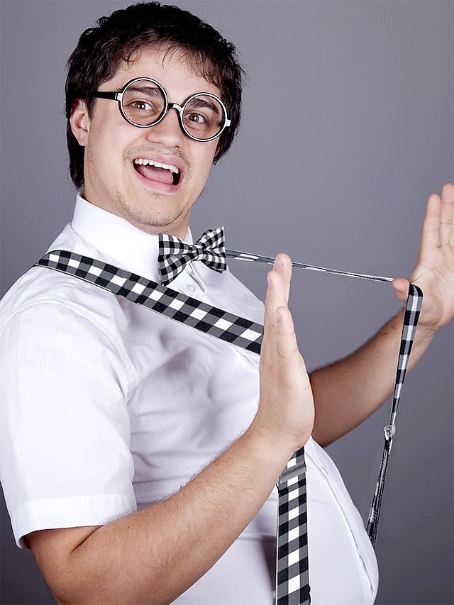 Tie Set Plaid Bow Men's and Christmas Adjustable Suspender